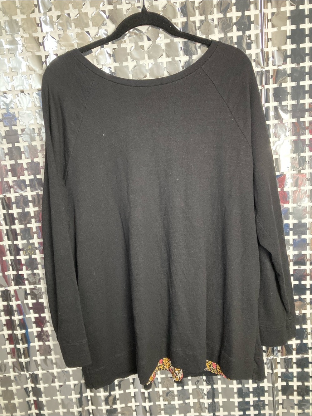 LOFT Black Long Sleeve Boatneck Top with Printed Hem Accent